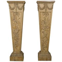 Pair of Louis XVI Style "Gaine" Pedestal in Carved Pine