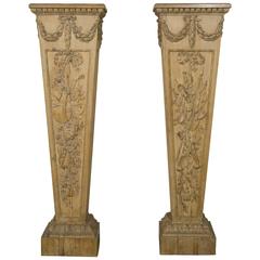 Pair of Louis XVI Style "Gaine" Pedestal in Carved Pine 