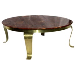 Muller Red Onyx Cocktail Table Polished Brass Base Mexico 1960's