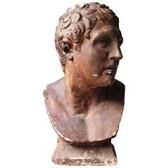19th Century Classical Plaster Bust of the Sandal-Binding Hermes