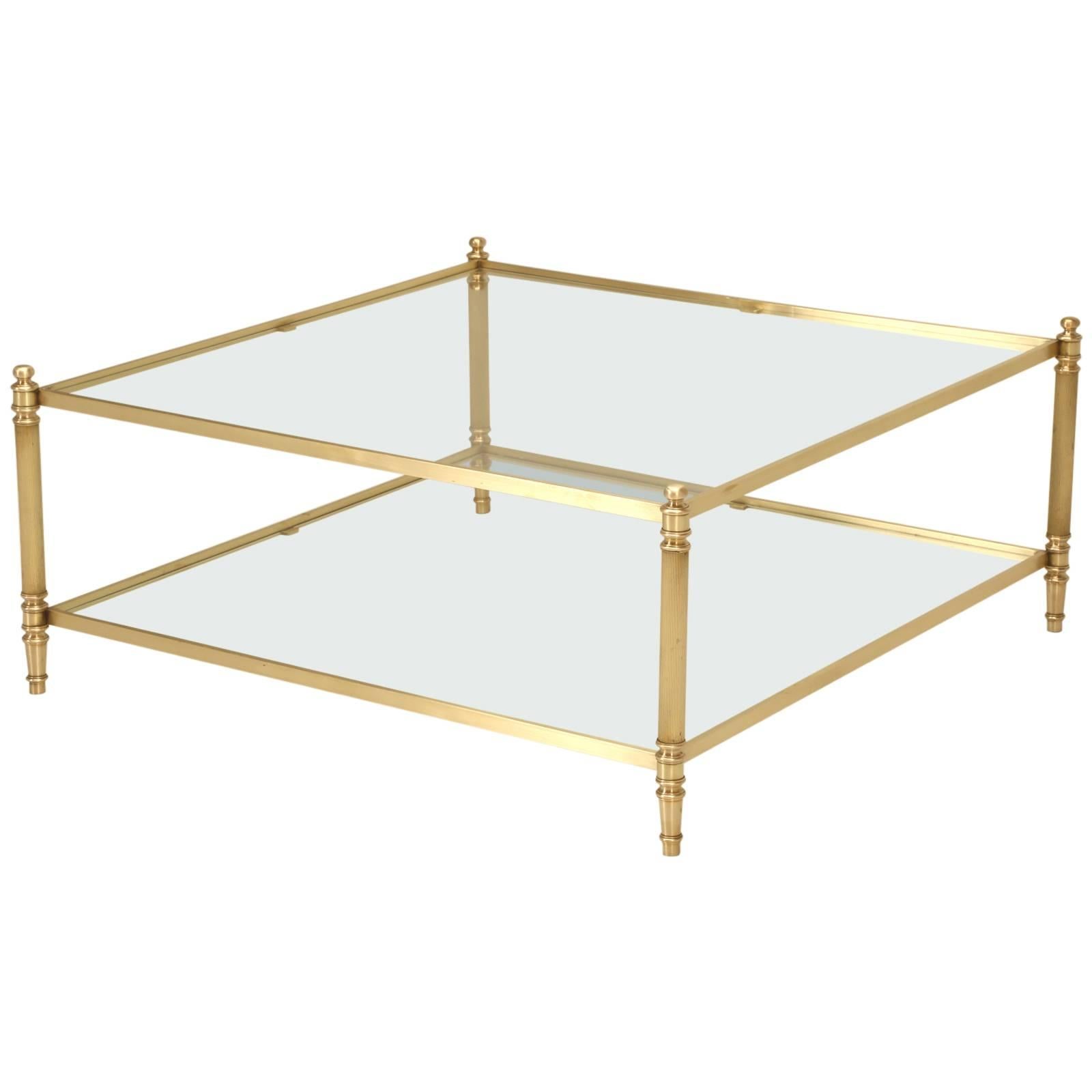 French Mid-Century Modern Brass and Glass Coffee Table