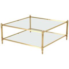 French Mid-Century Modern Brass and Glass Coffee Table