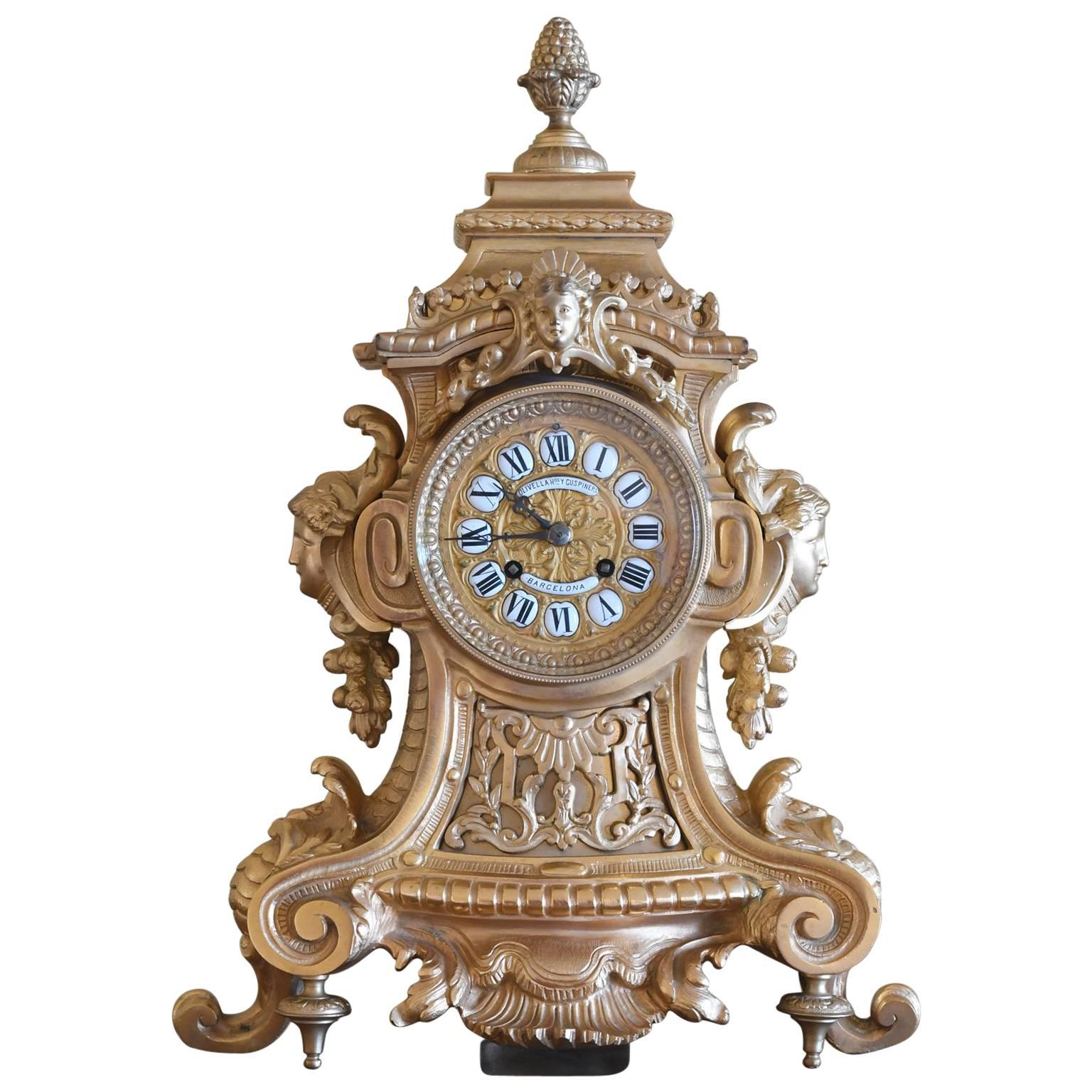 19th Century Belle Époque/ Napoleon III Bronze Dore Mantle Clock