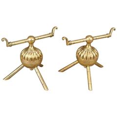 A Pair of Brass Fire Dogs Attributed to Dr C Dresser for Benham and Froud London