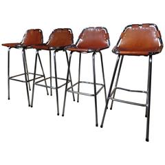 Selected by Charlotte Perriand for the Les Arcs Ski Resort, Four High Bar Stools