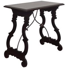 Spanish Ebonized Walnut End Table with Iron Stretchers, circa 1900