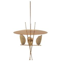 Mid-Century Italian Arteluce Style Brass and Metal Pendant Lamp Chandelier