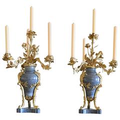 Pair of 19th Century Green Marble Vase Candelabra with Bronze Doré Mounts 9