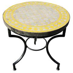 Yellow / Tan Moroccan Mosaic Table, Wrought Iron Base