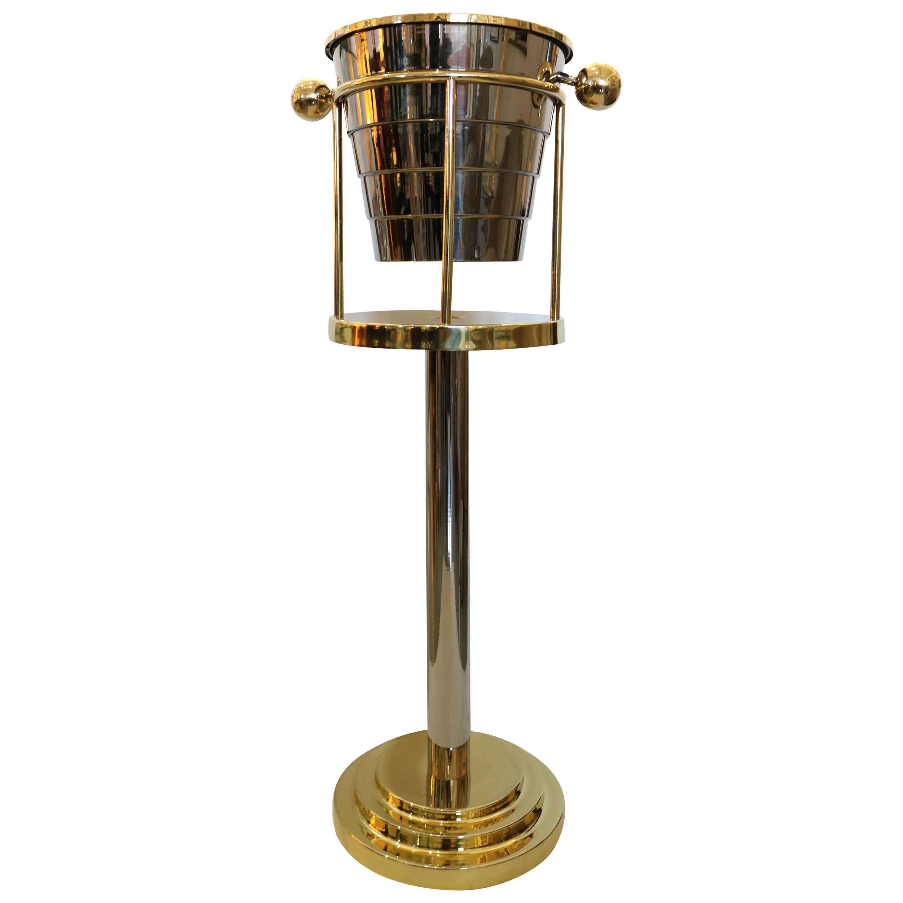 Champagne Bucket with Stand, Brass and Silver, Towle, Larry Laslo