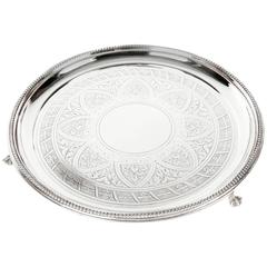 Vintage English Silver Plated Round Footed Tray