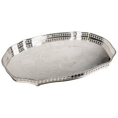 Large Vintage English Sheffield Silver Plated Footed Tray