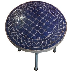 All Blue Mosaic Table, Wrought Iron Base
