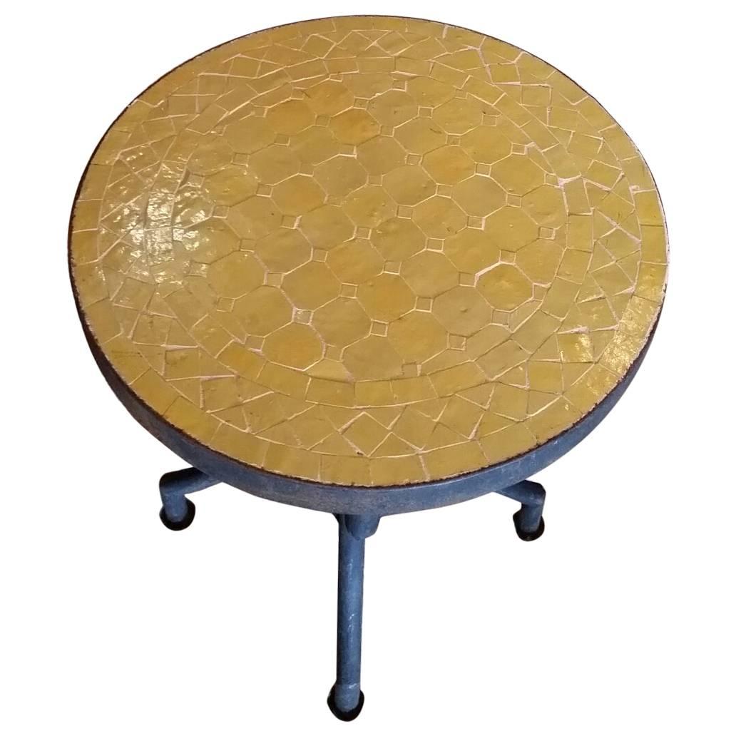 All Yellow Mosaic Table, Wrought Iron Base For Sale