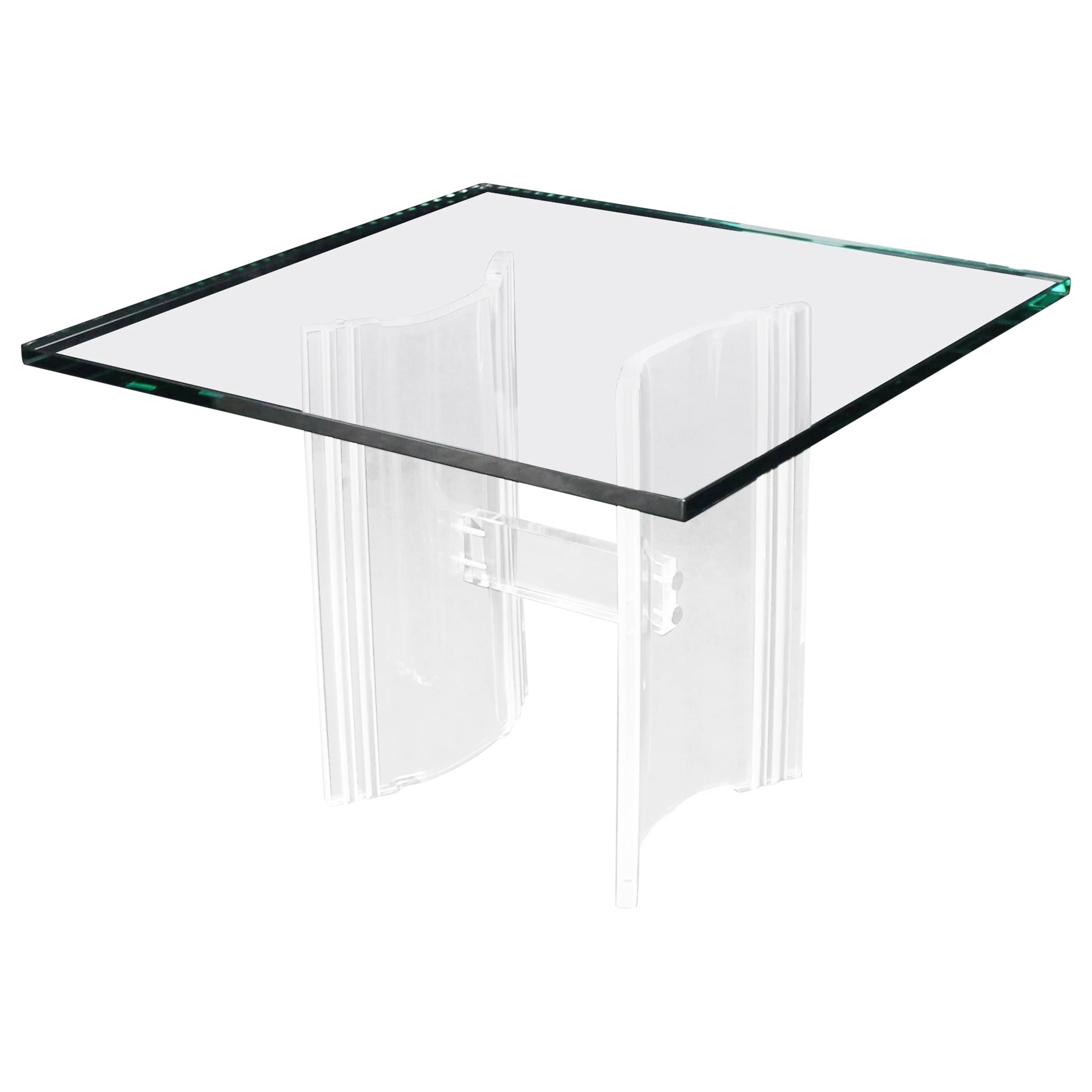 Lucite Base Sqaure Glass Top Occasional Side Table For Sale