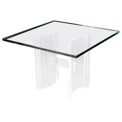 Tavolino Occasionale con Base in Lucite e Piano in Vetro Quadrato