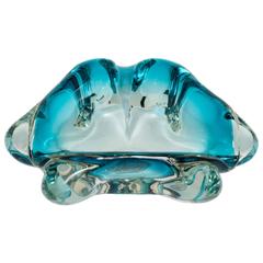 Exquisite Sommerso Murano Glass Bowl or Ashtray in Turquoise