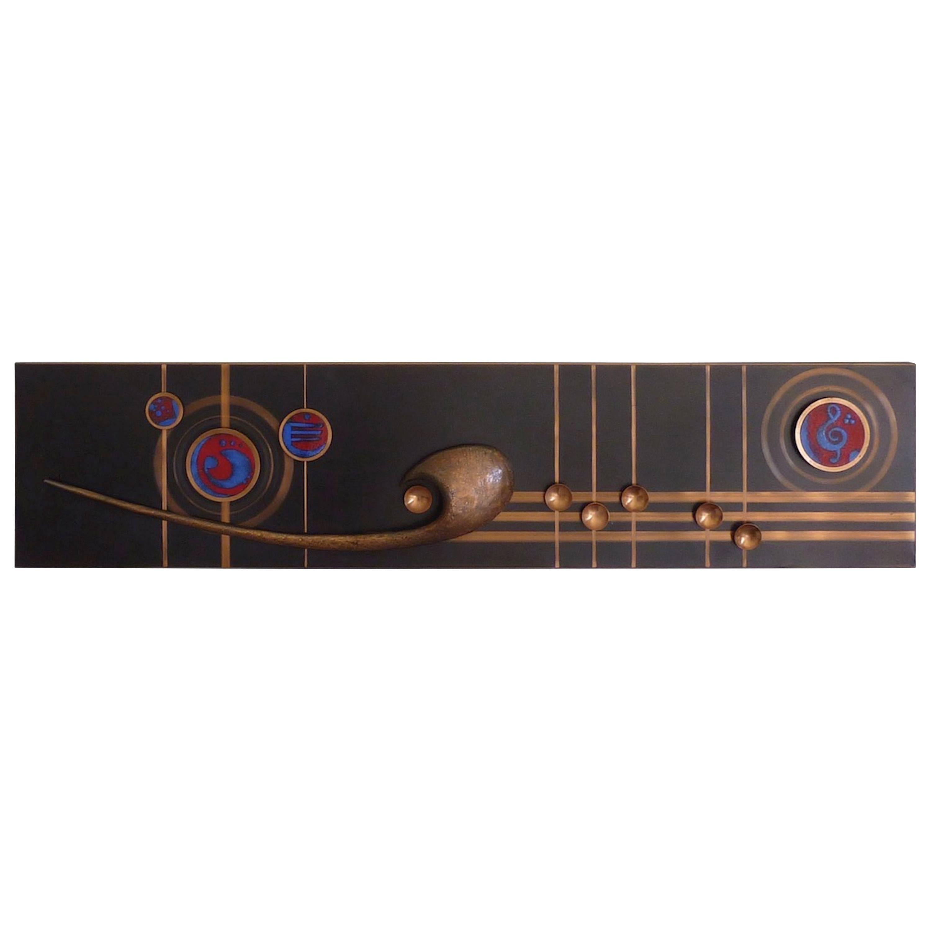 Musically Inspired Copper and Enamel Wall Panel Vintage, 1970s