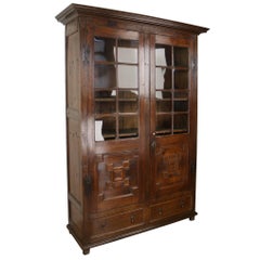 Antique Fruitwood and Oak Bookcase, Original Glass