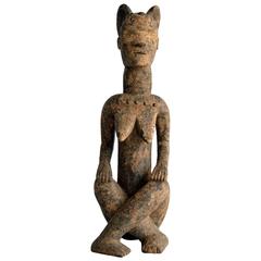 African Carved Wood Statue of Seated Woman