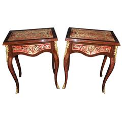 Pair of Boulle Style Side Tables Louis XV French Furniture Inlay