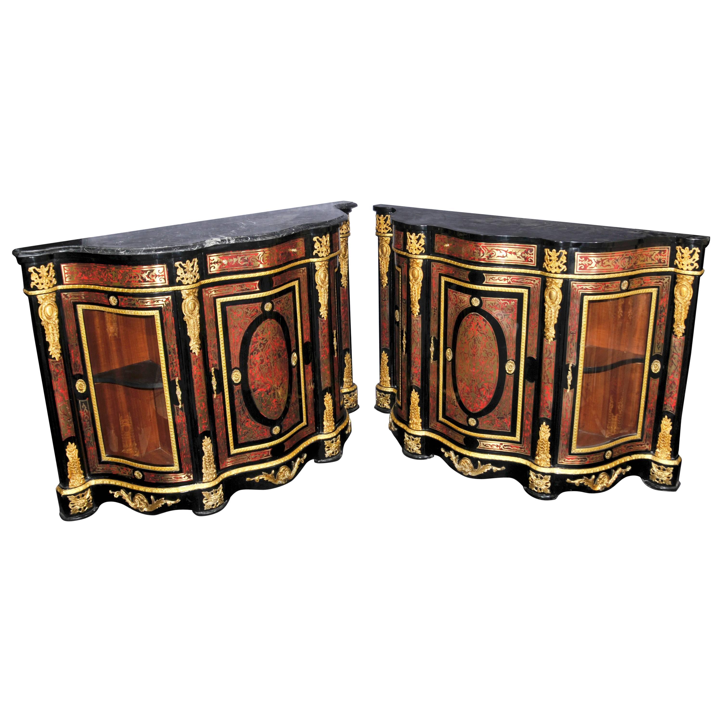 Pair of Boulle Inlay Cabinets Sideboards French Louis XVI Credenza For Sale