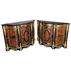 Pair of Boulle Inlay Cabinets Sideboards French Louis XVI Credenza