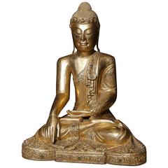 Antique Burmese Buddha Statue Buddhism Meditation Pose Dhyanasana 