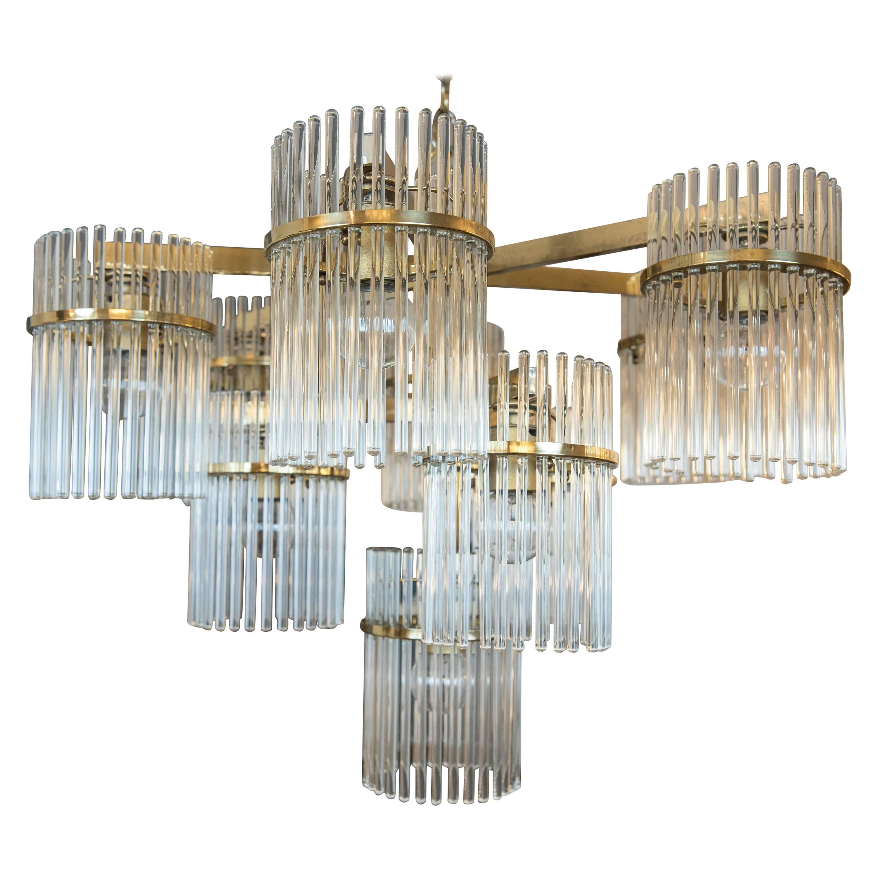 Vintage Brass and Glass Rod Pendant Light by Sciolari