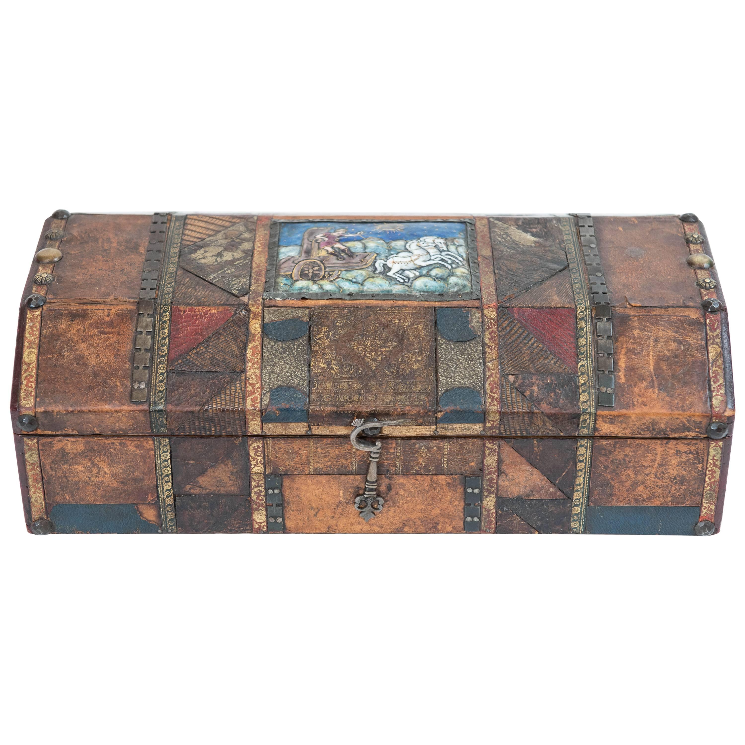 Leather Patchwork Document Box from Europe, circa 1880