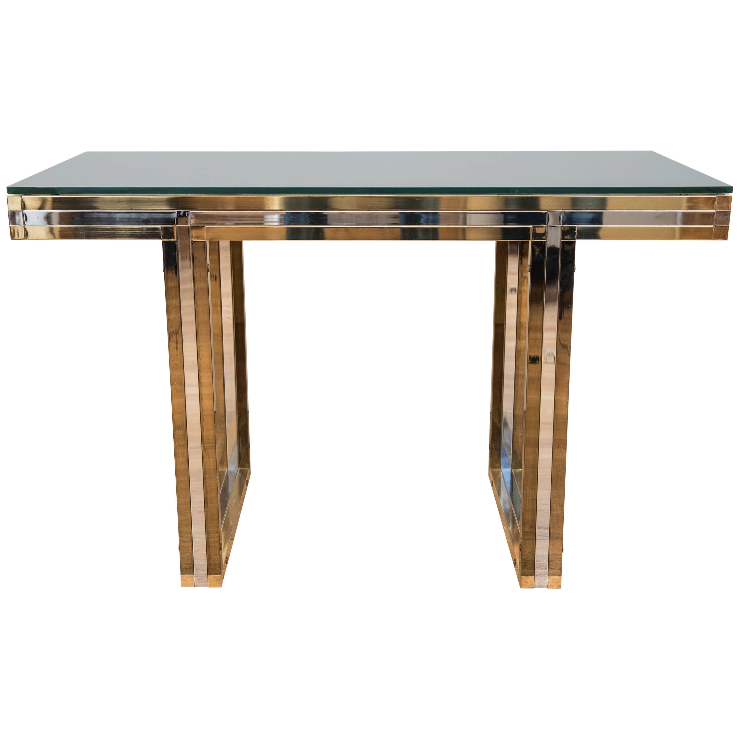 Brass and Chrome Console Table Attributed to Romeo Rega