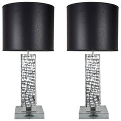 Pair of Silvered Glass Lamps
