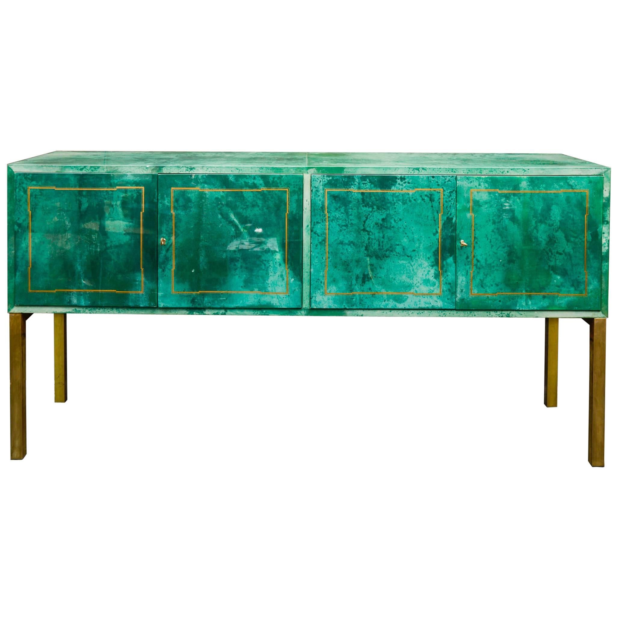 Rare Green Parchment Sideboard by Aldo Tura