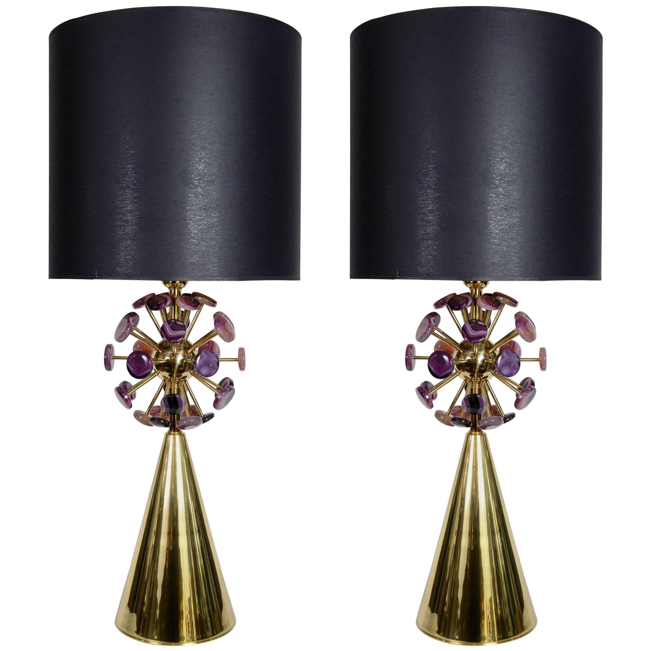 Pair of Lamps with Agates Stones by Juanluca Fontana