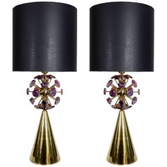 Pair of Lamps with Agates Stones by Juanluca Fontana