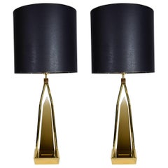 Pair of Smoked Glass Obelisk Lamps in the Style of Venini