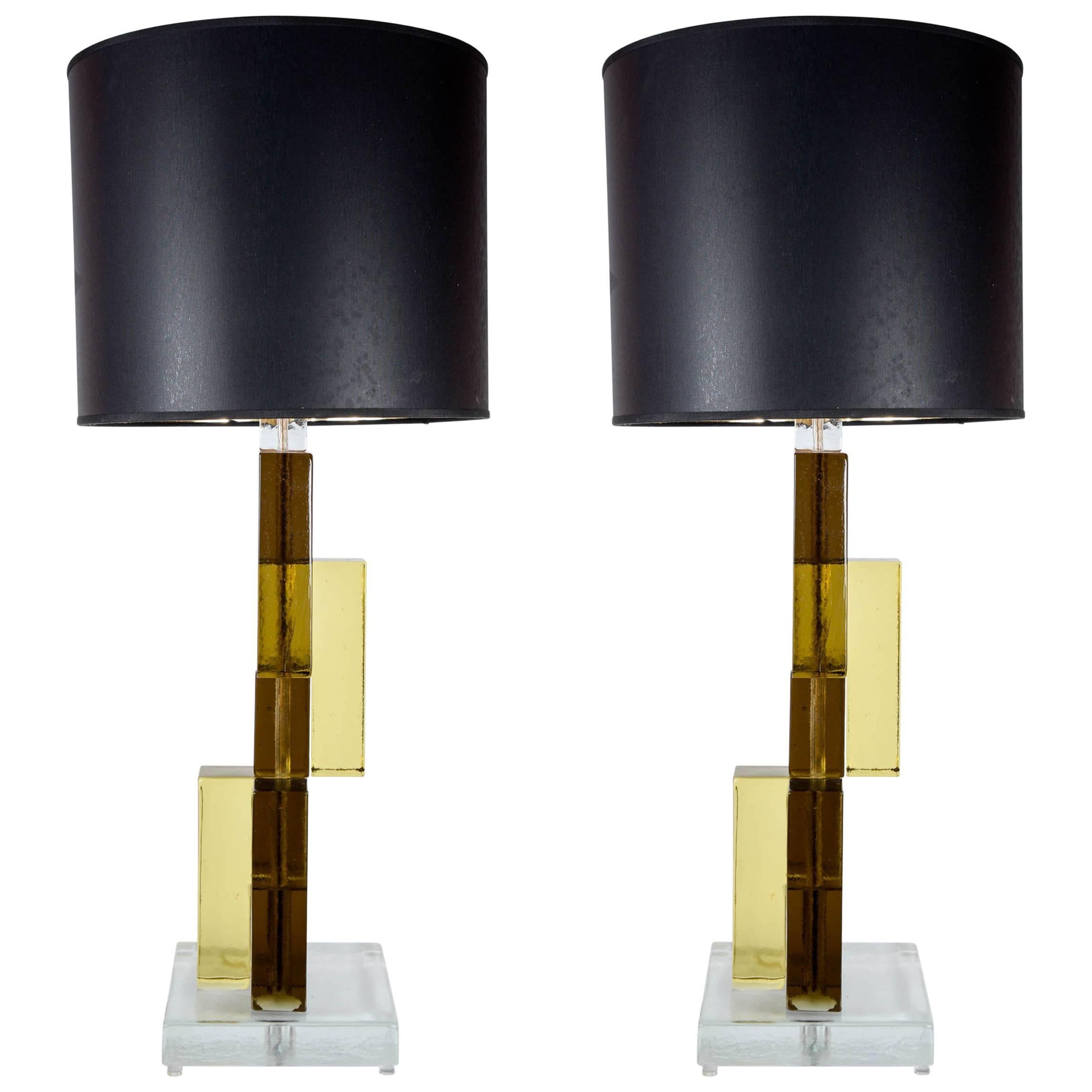Pair of Murano Glass Lamps in the Style of Cenedese For Sale