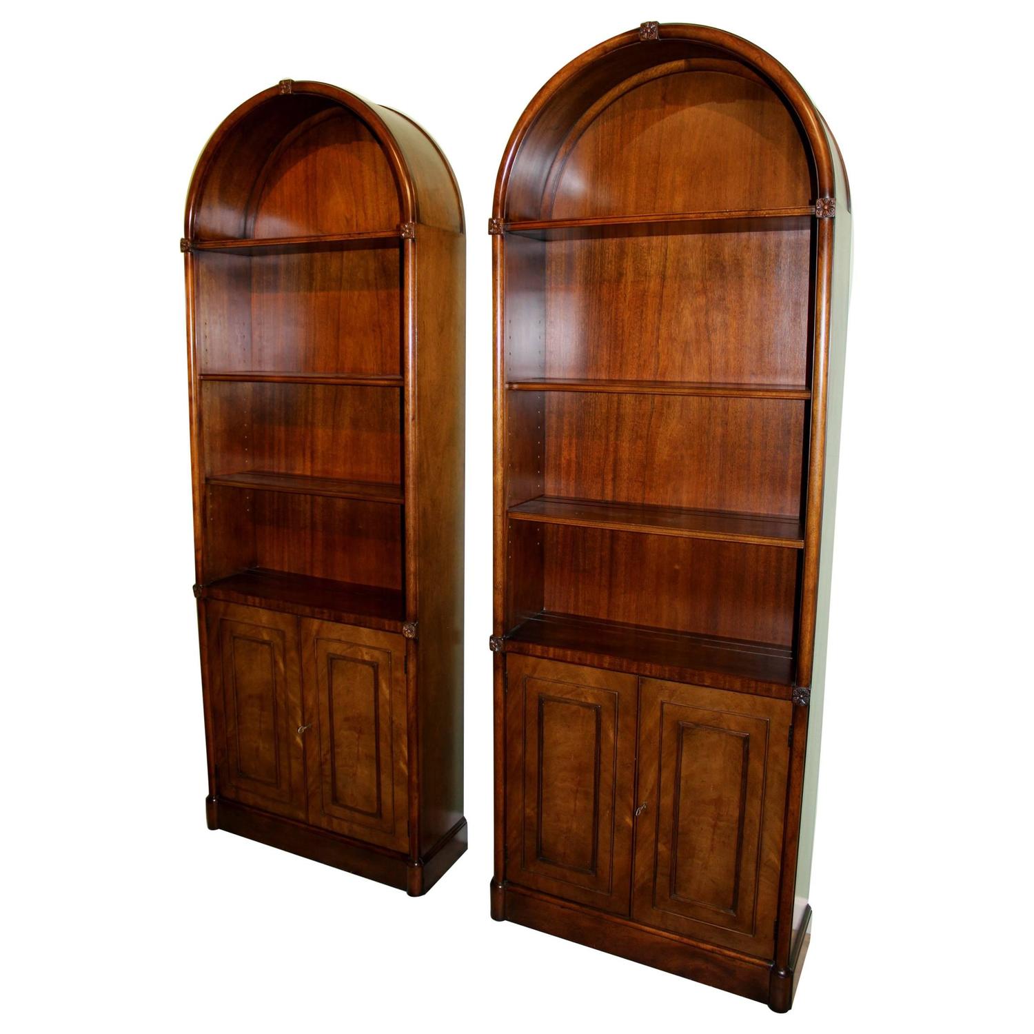 Pair of Mahogany Kaplan Furniture Beacon Hill Arched Bookcases or China