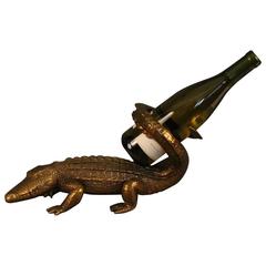 Cast Brass Alligator Wine Holder
