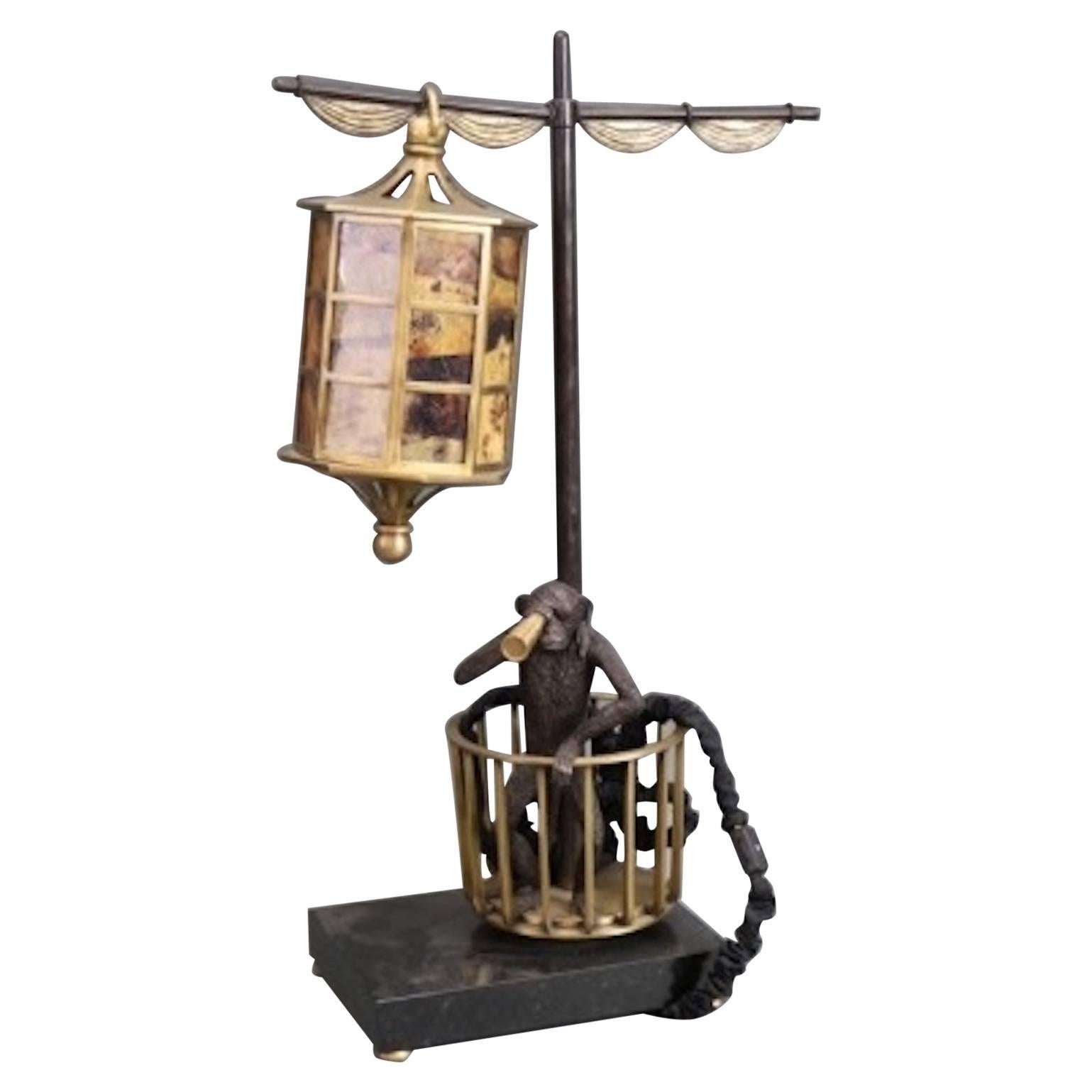 Figural Monkey Bronze Lamp