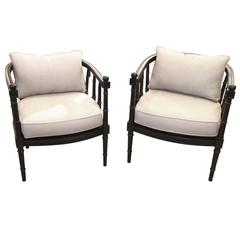 Pair of Hollywood Regency Ebonized and Tub Chairs