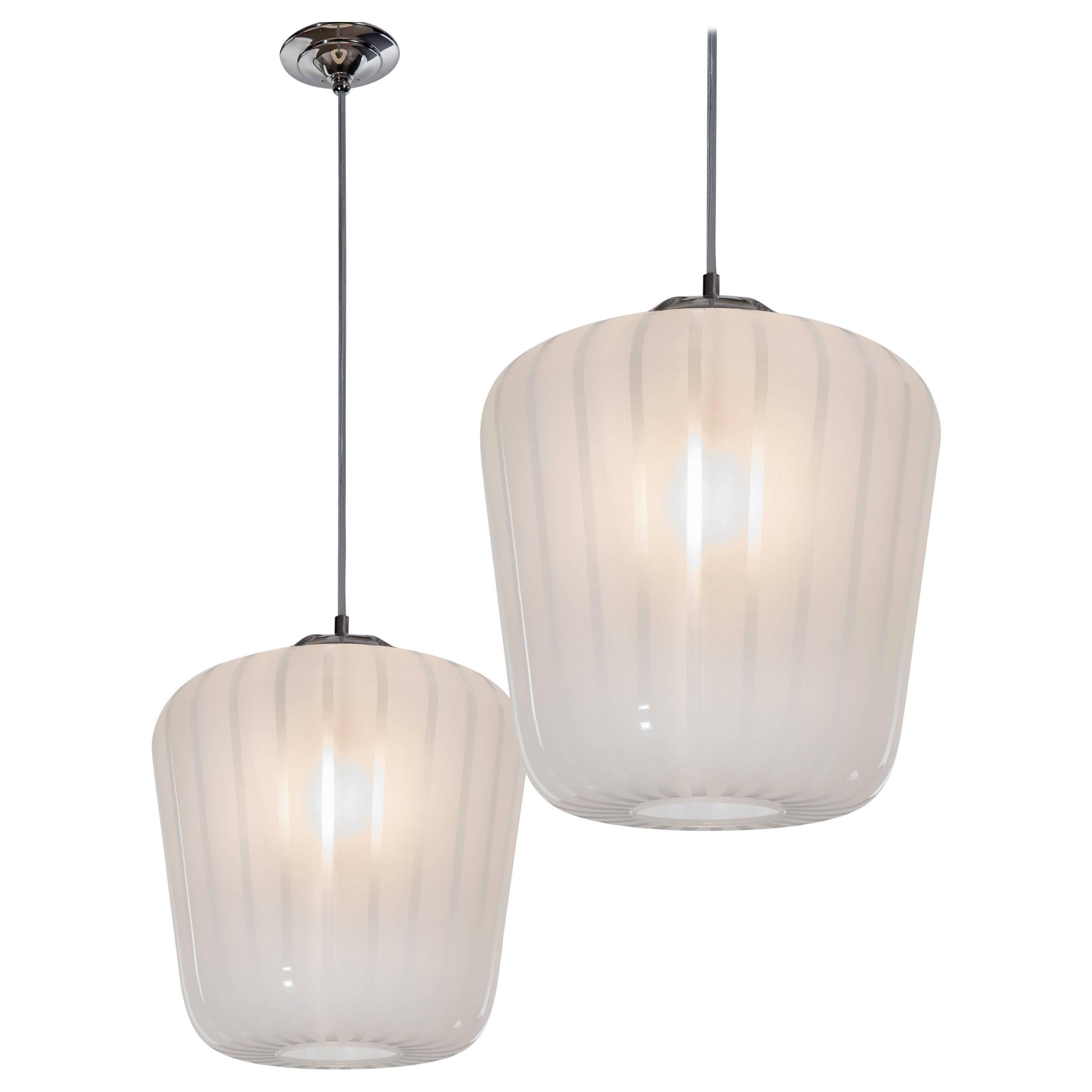 A Pair of Swedish Glass Pendant Chandeliers