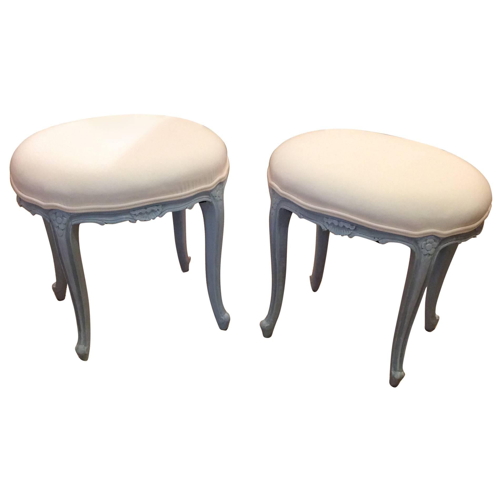 Very Pretty Pair of French Oval Stools Ottomans