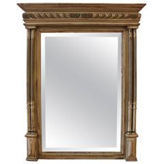 Large Neoclassical Double Pedestal Carved Beveled Mirror 11
