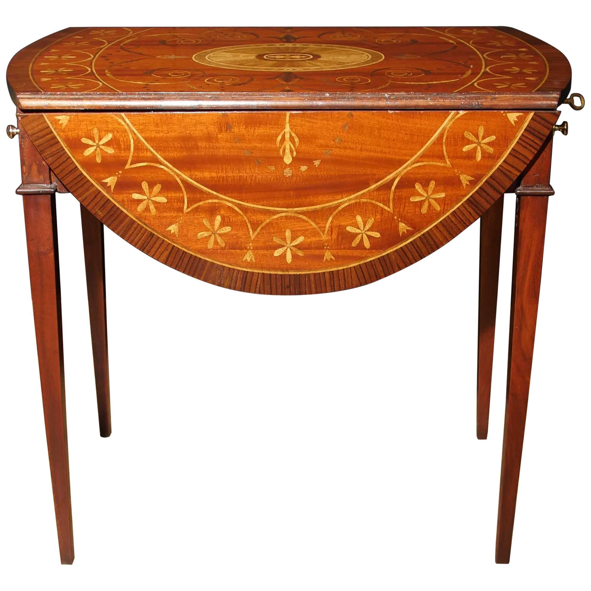 Sheratonl Style Mahogany Pembroke Table Drop Leaf Tables Marquetry Inlay For Sale