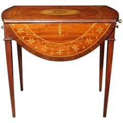 Vintage Sheratonl Style Mahogany Pembroke Table Drop Leaf Tables Marquetry Inlay