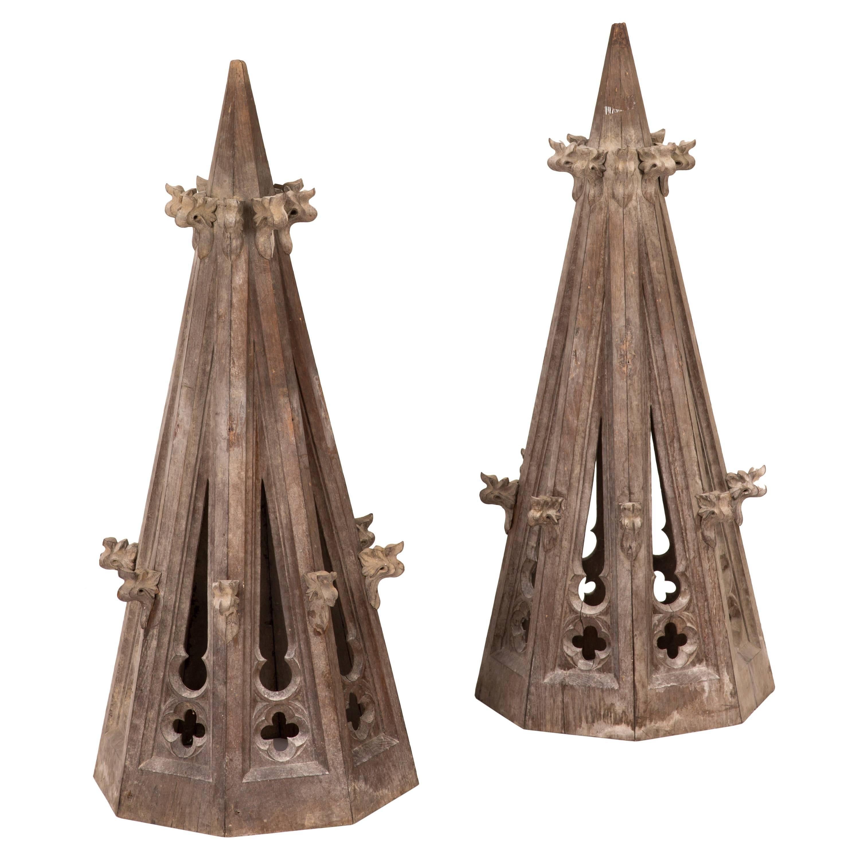 Pair of Wooden Spire Models from Late 19th Century England