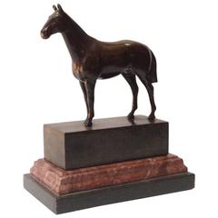 Late 19th Century Bronze Horse Statue on Plinth with Marble Base from England