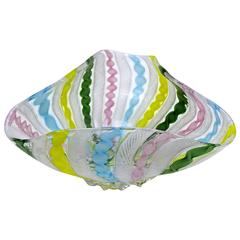 Handblown Murano Glass Latticino Triangular Bowl with Fused Glass Base