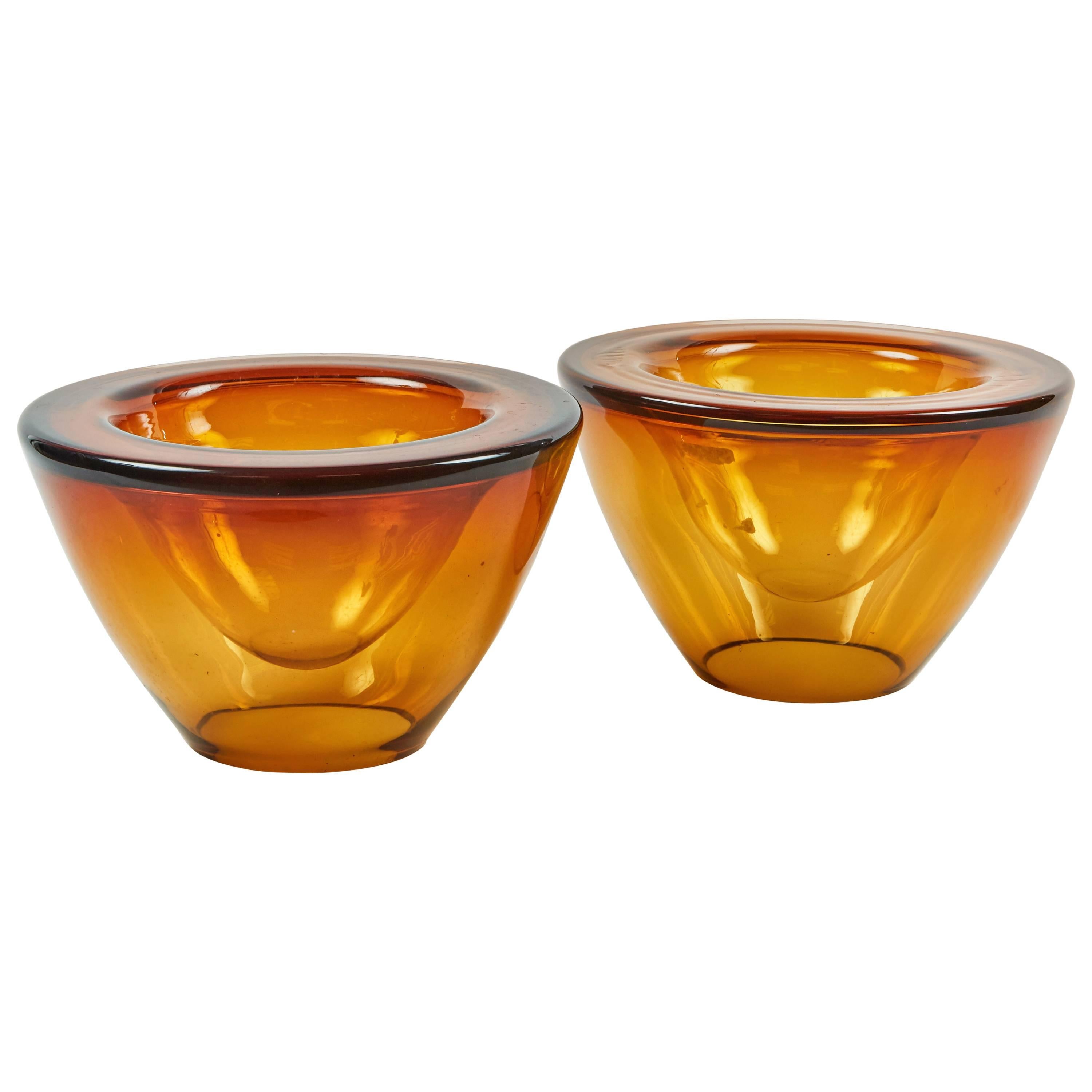 Mid-Century Pair of Orange Glass Vases, 1950s England